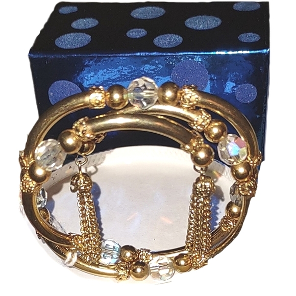 Gold Tassels Wire Wrap Tube Bead Vintage Bangle - Picture 4 of 13